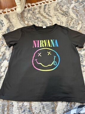 NIRVANA Black Tee with Rainbow Gradient Logo